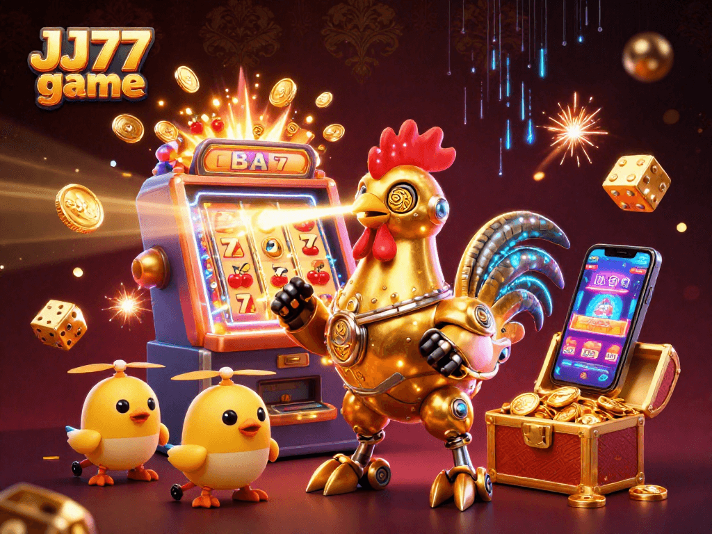 Experience the thrill of JJ77 game with an exciting illustration of high-energy casino visuals!