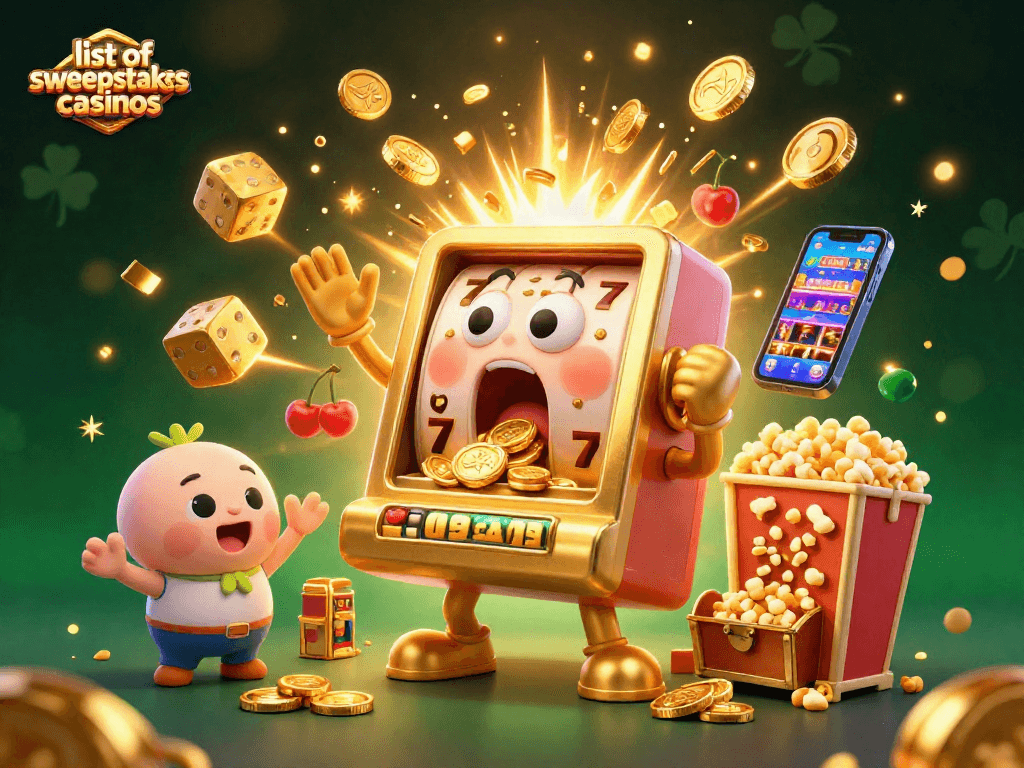 Engage with exciting gaming action in the list of sweepstakes casinos scene, showcasing a lively jackpot celebration.