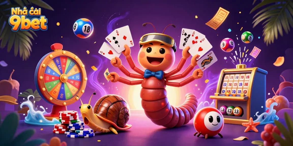 Engage with Nhà cái 9bet in this vibrant casino scene featuring a millipede dealer and exciting elements.
