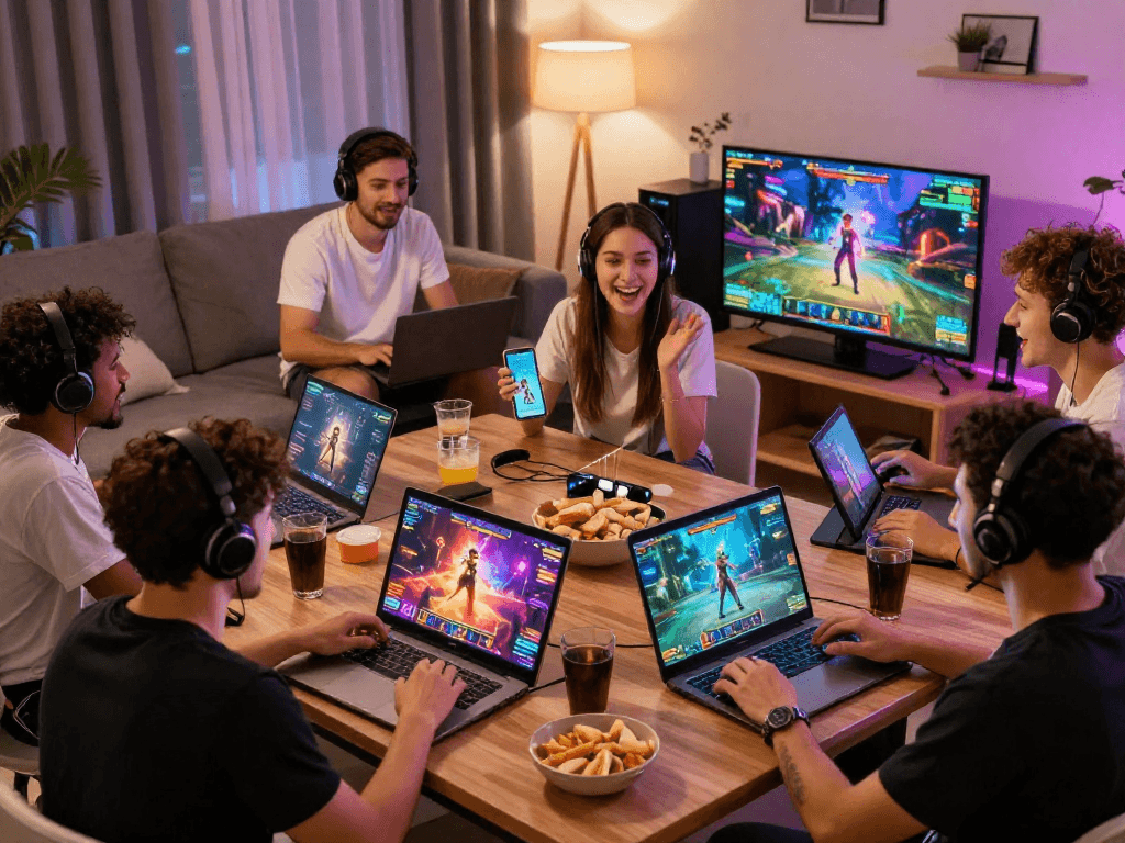 Engaging players enjoying sex games online in a cozy living room setting.
