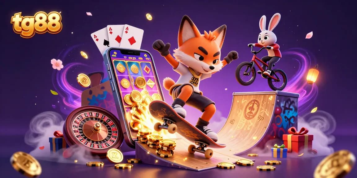 Experience the thrill of tg88 with a vibrant illustration featuring dynamic casino elements.