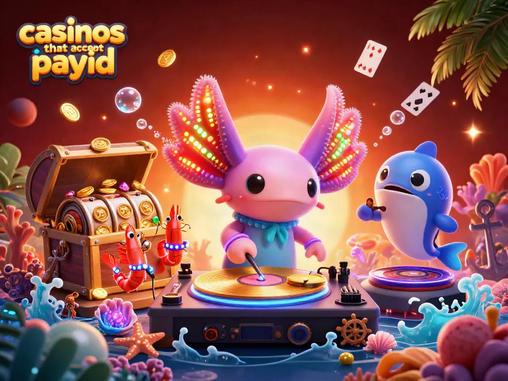 Engaging illustration of casinos that accept payid featuring colorful characters celebrating under the sea.