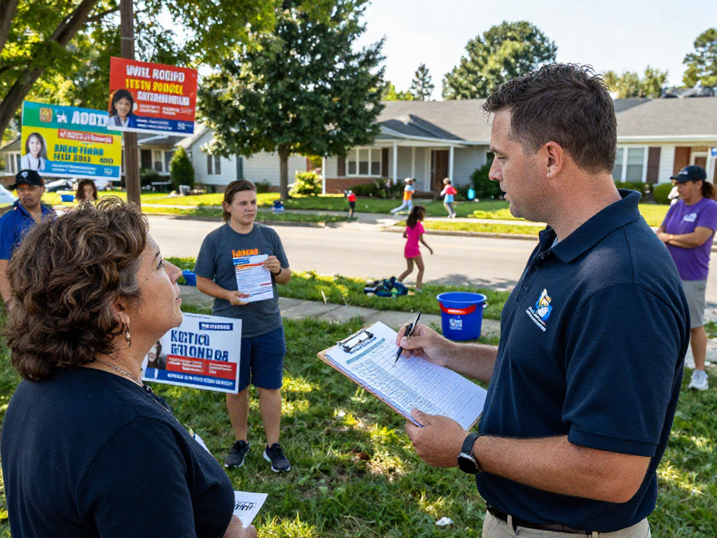 Engaging school board campaign marketing with volunteers and local voters in a suburban neighborhood