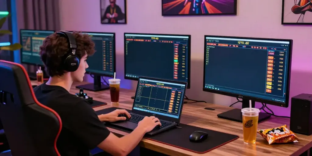 Buka Dewalive: Engaged player in dynamic online Toto 4D betting scene.