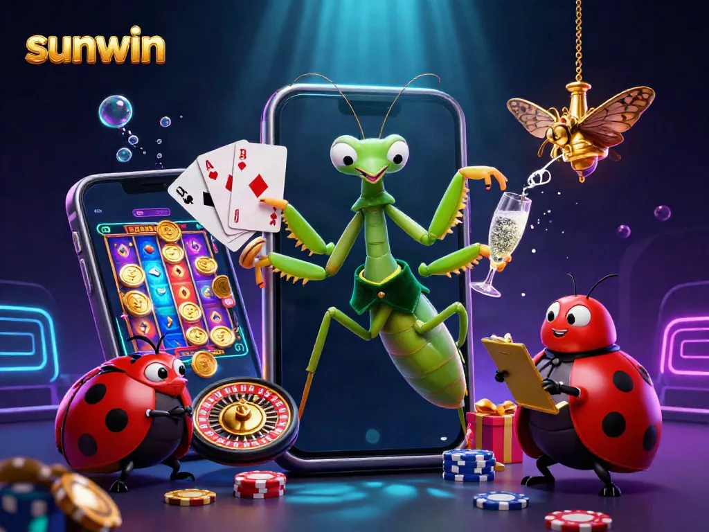 Experience the thrilling fun of sunwin with a vibrant 3D casino illustration showcasing colorful gaming elements.