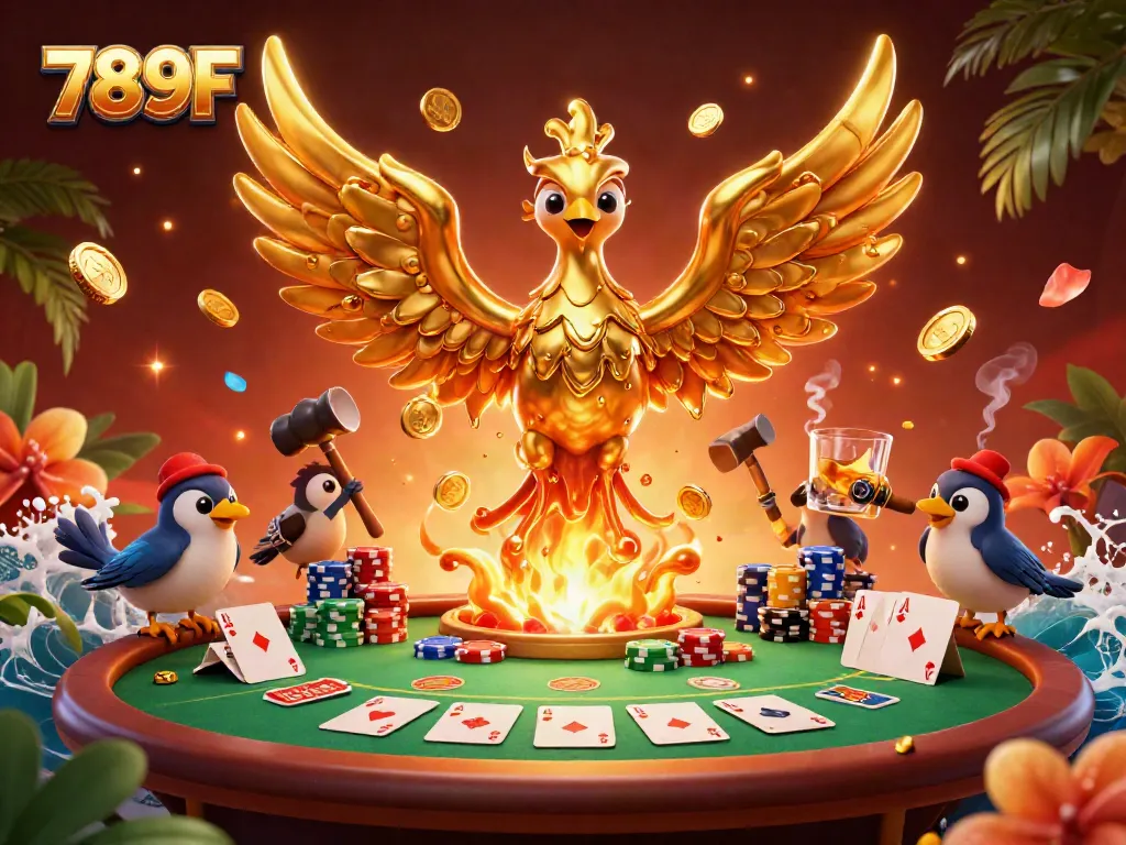 Engage with 789F's exciting gaming scene featuring molten phoenix and poker elements.