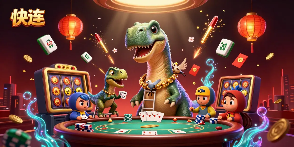 Experience 快连 with a vibrant casino scene filled with spinning slots, tables, and mythical characters.