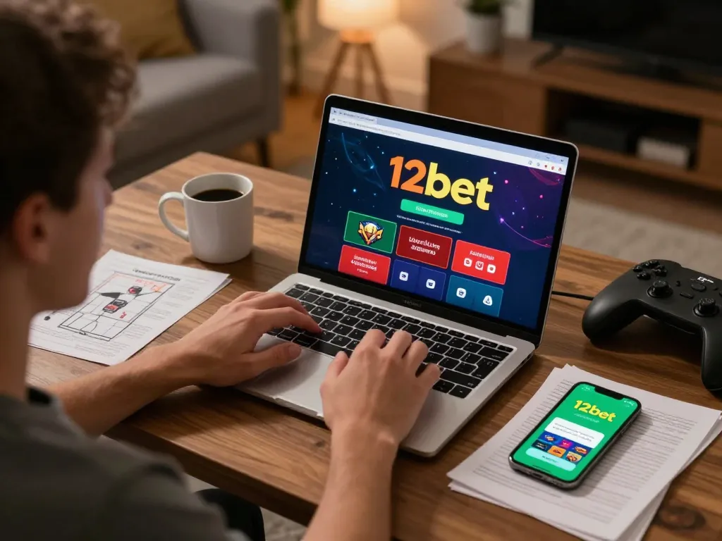 Tương tác với nền tảng game 12bet từ nhà, thể hiện các hoạt động casino trực tuyến.