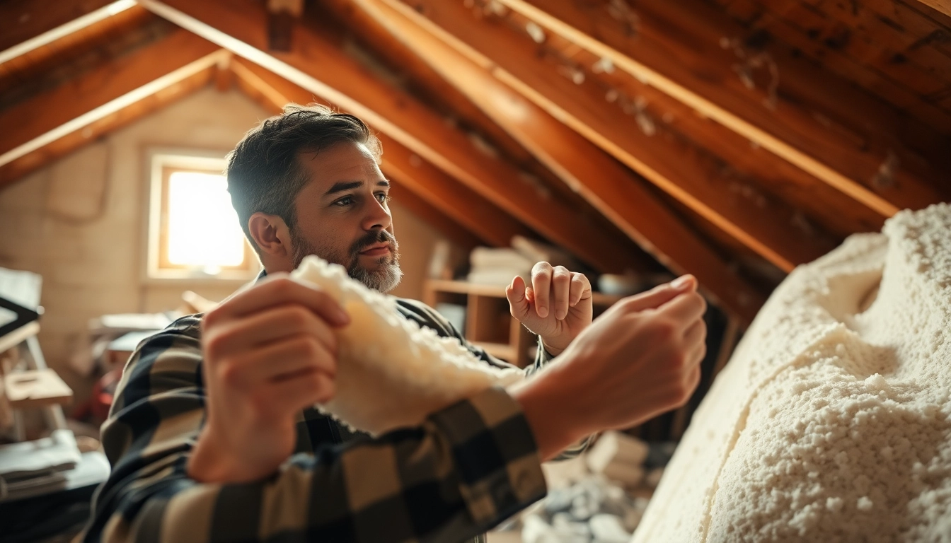 Contractor performing open cell spray foam removal in an attic space, showcasing techniques and insulation.