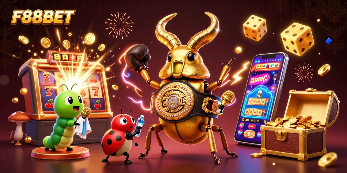 Win big with F88BET in this vibrant casino illustration featuring dynamic gaming elements.