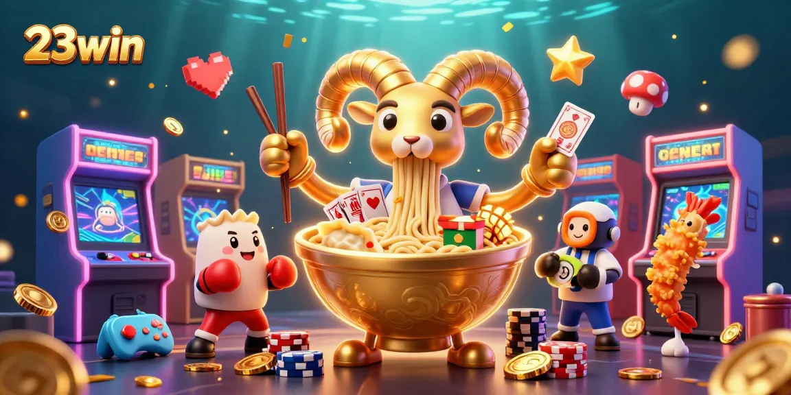 Experience thrilling gaming with 23win's vibrant, energetic 3D casino illustration featuring unique characters.