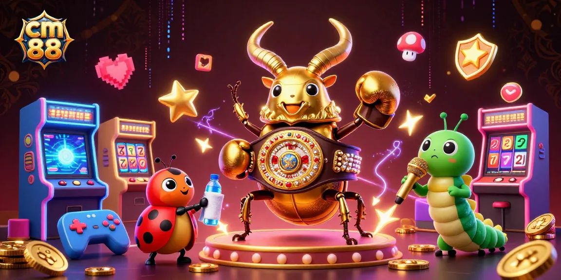Win jackpots at cm 88 with colorful 3D gaming characters and casino elements.