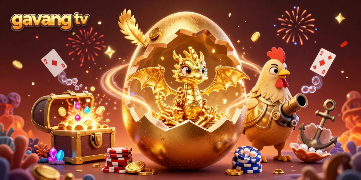 Join the excitement of gambling with gavang tv as a golden dragon emerges from a poker chip nest.