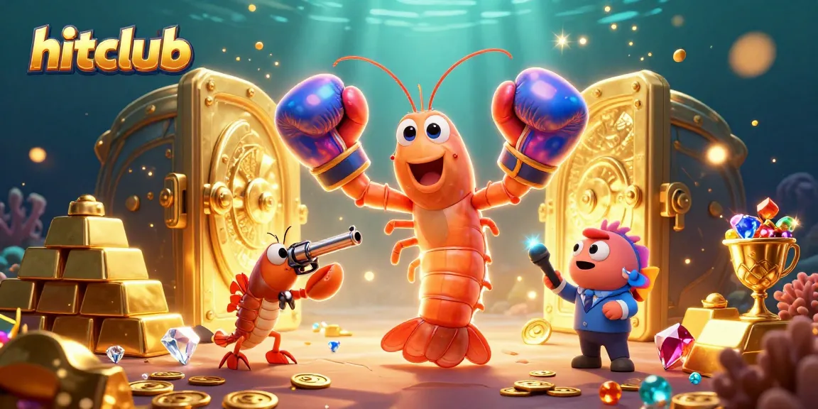 Engage with hitclub's vibrant casino scene featuring unique marine characters amid treasures.