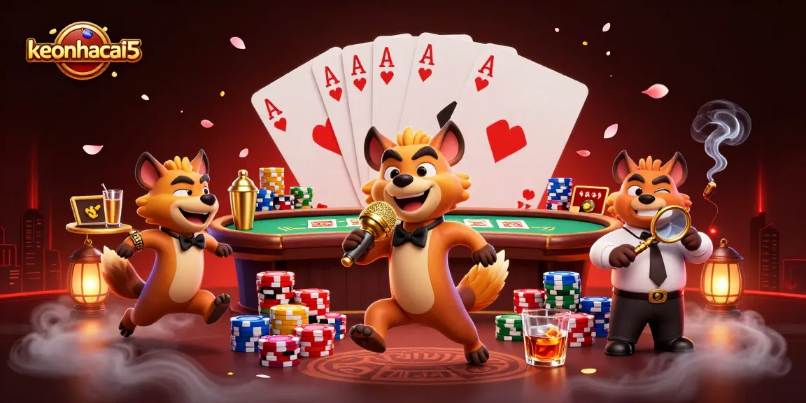 Experience the vibrant energy of keonhacai5 with playful hyenas in a comedy casino setting.