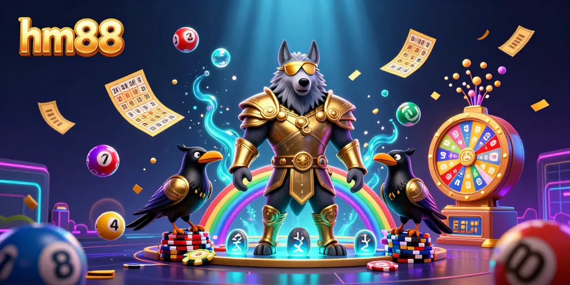 Experience the magic of hm88 with Odin and his ravens amidst vibrant casino elements and glowing treasures.