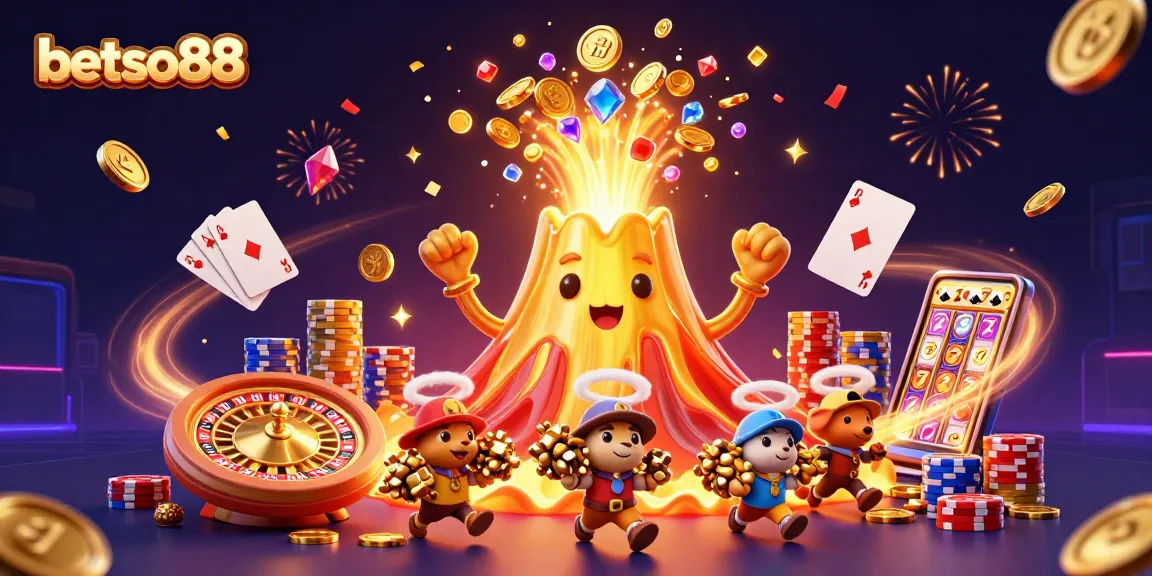 Experience the thrill with betso88 as the golden volcano erupts coins and gems, captivating players!