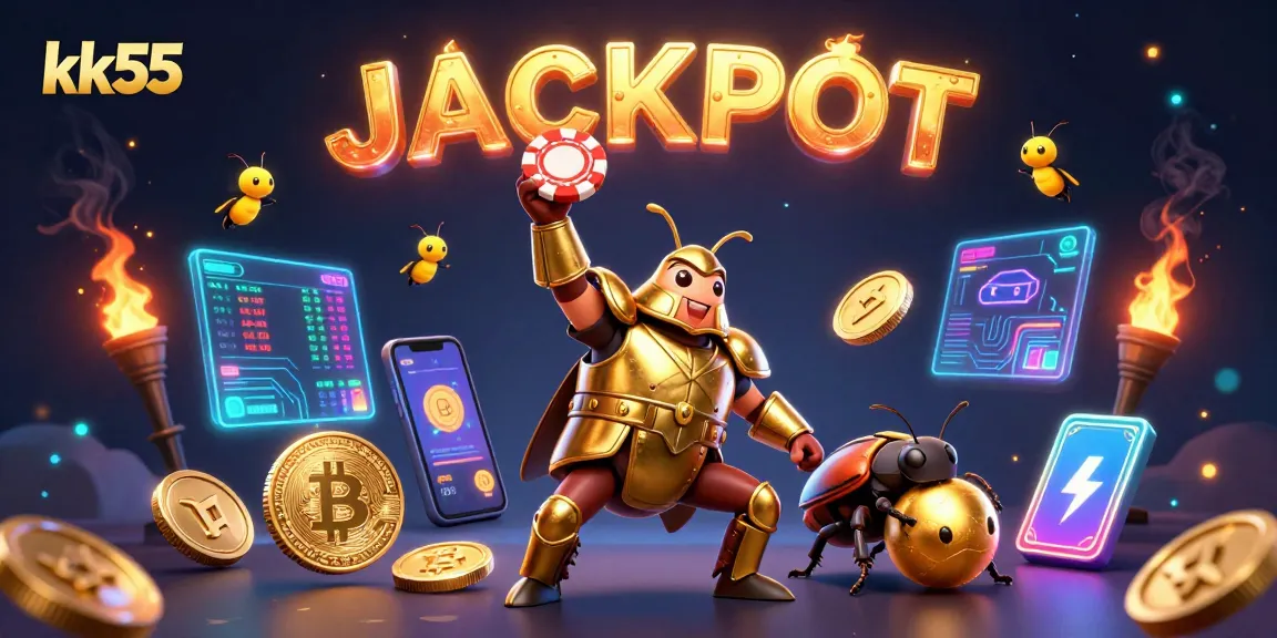 Experience big wins with kk55 at this engaging online casino scene filled with vibrant cartoon characters and gaming elements.