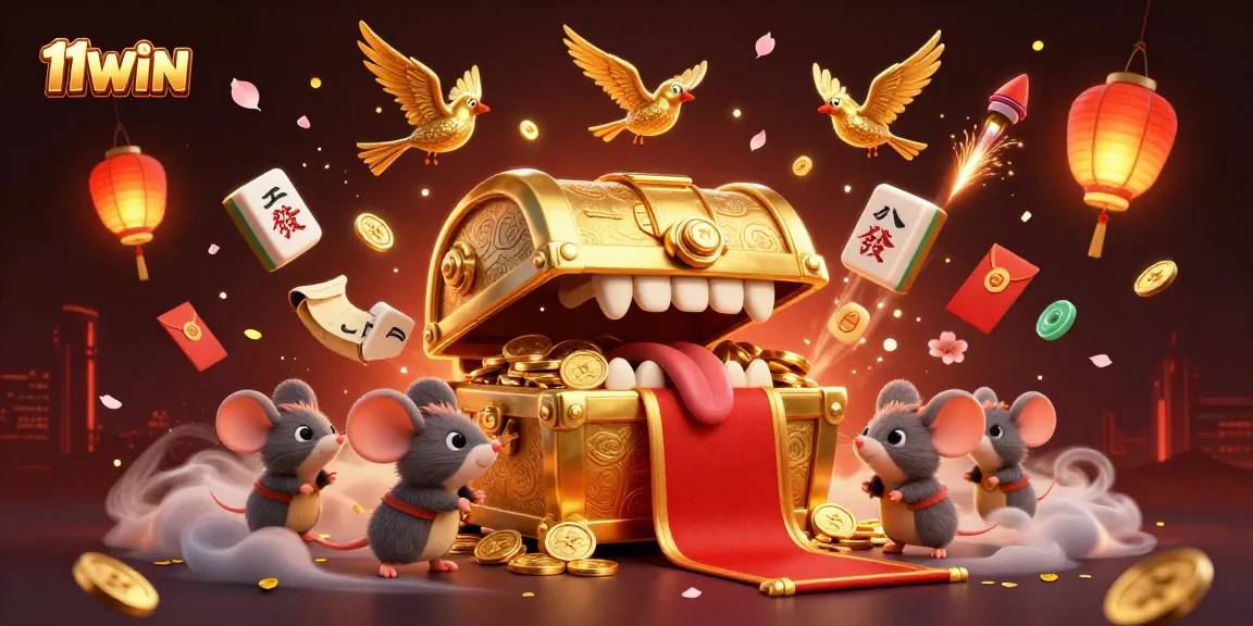 Experience the excitement of 11WIN with adventurous mice and treasures in a vibrant casino scene.