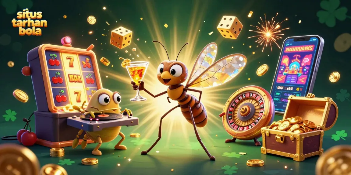 Experience thrilling action on situs taruhan bola with a dynamic 3D casino illustration of fun characters and elements.