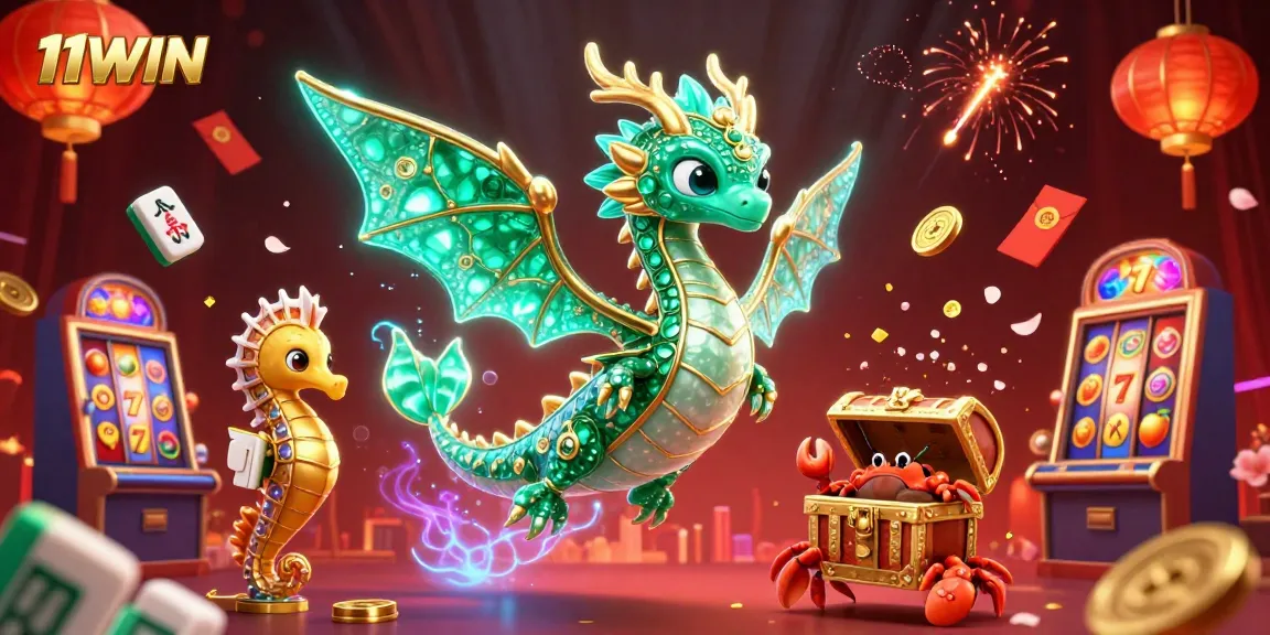 Enter the vibrant world of 11WIN, featuring a majestic sea dragon and exciting casino elements.