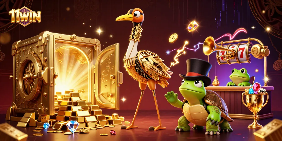 Experience the excitement of 11WIN slots with a vibrant 3D casino illustration